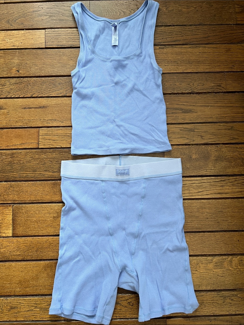SKIMS Blue Violet Cotton Rib Tank and Boxer Set Pajamas Size Medium EUC